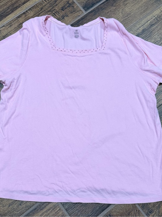 Bobbie Brooks Tops - Bobbie Brooks Light Pink Short Sleeve Square Neck Tee with Stud Accents